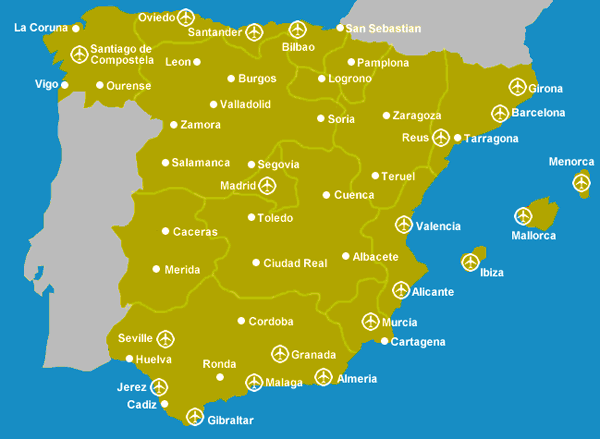Spanish airports: Malaga airport, Alicante, Murcia and other airports