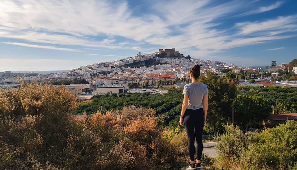 Panoramic view of Salobreña, a white village by the sea on the Costa Tropical