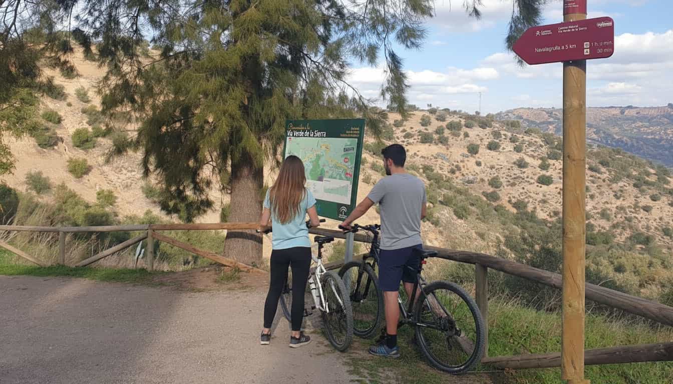 Ruta en bicicleta hacia la antigua estación de Navalagrulla en la Vía Verde de la Sierra