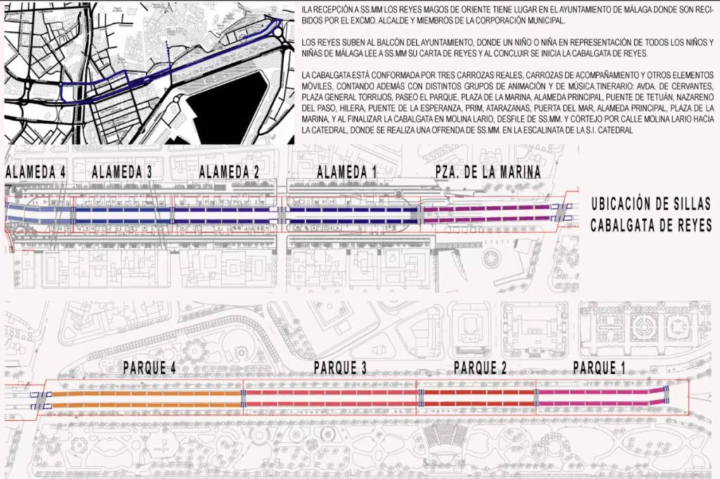 Sillas para ver la Cabalgata de los Reyes Magos de Málaga